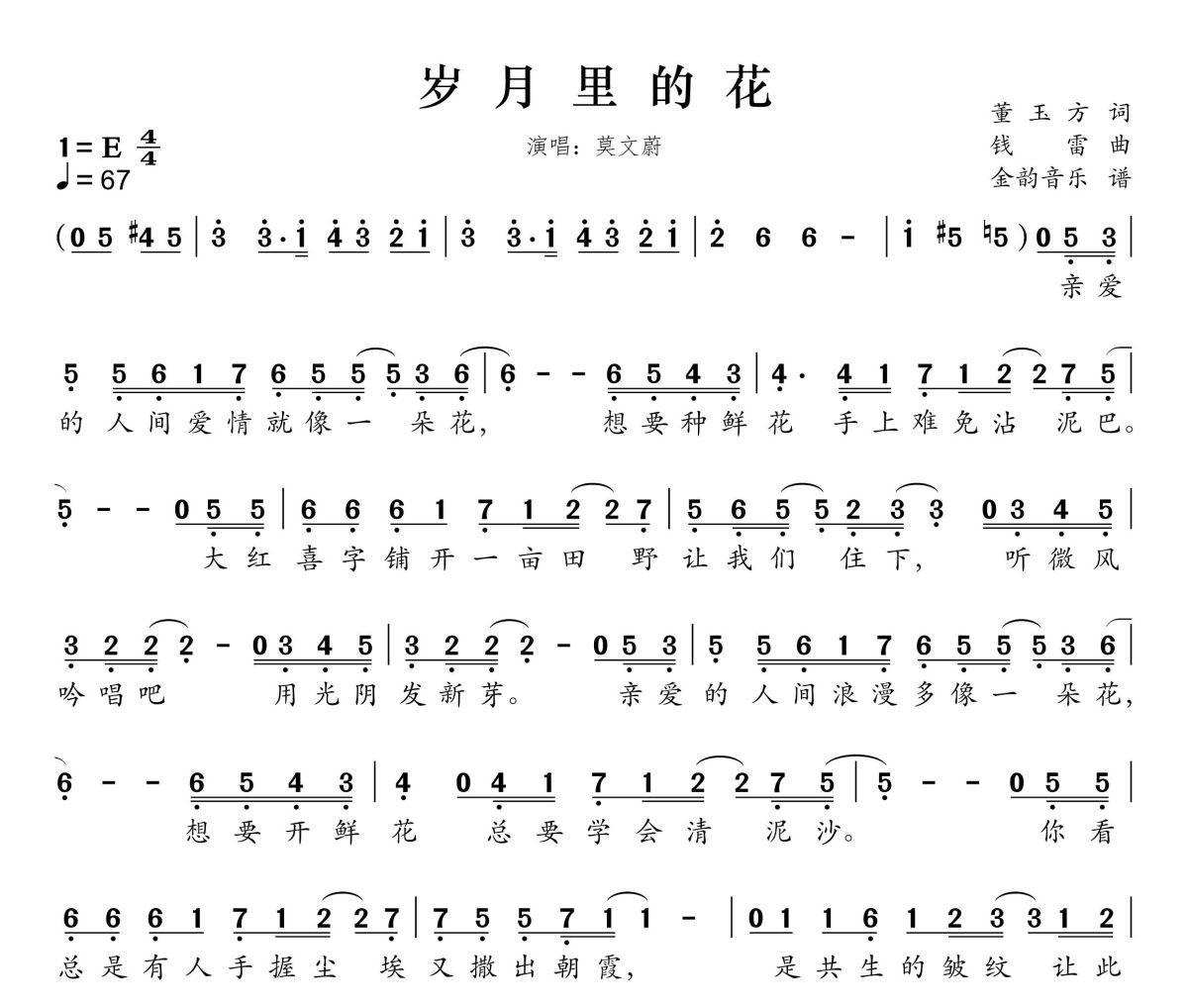 岁月里的花简谱 莫文蔚-岁月里的花E调简谱