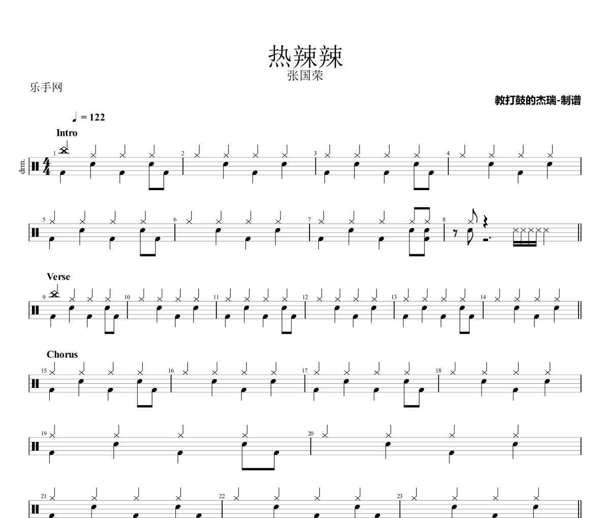 热辣辣鼓谱 张国荣《热辣辣》架子鼓|爵士鼓|鼓谱