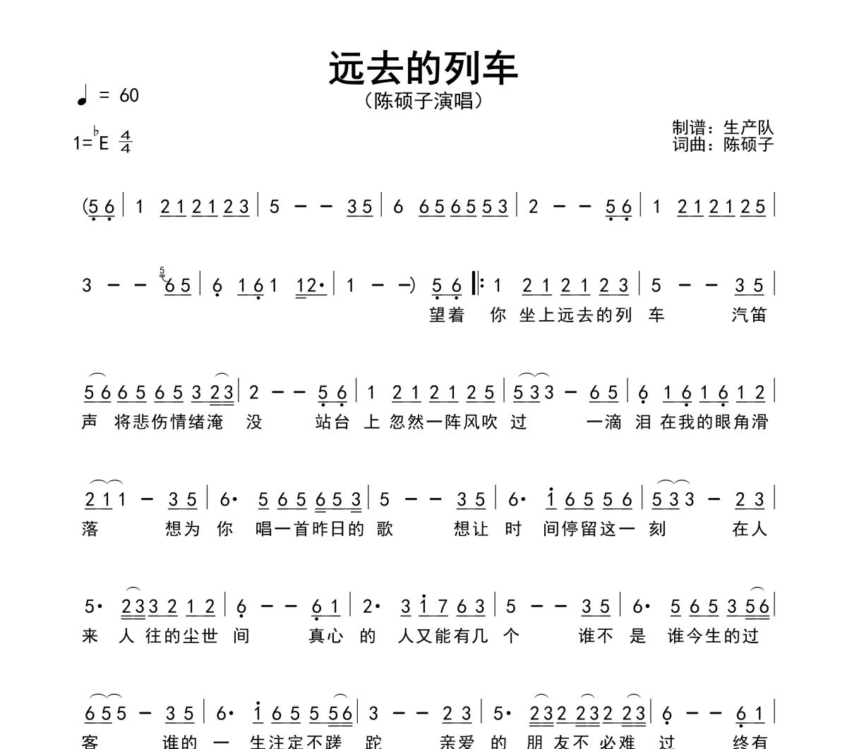 远去的列车简谱 陈硕子《远去的列车》简谱降E调