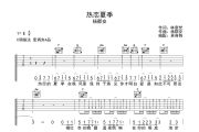 热恋夏季吉他谱 杨郡安《热恋夏季》六线谱C调吉他谱